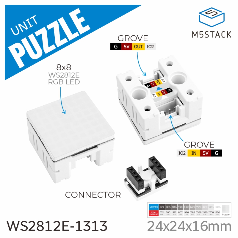 M5Stack Core2 - M5Stack Offizielle Puzzle-Einheit 8x8 LED-Matrix (WS2812E)