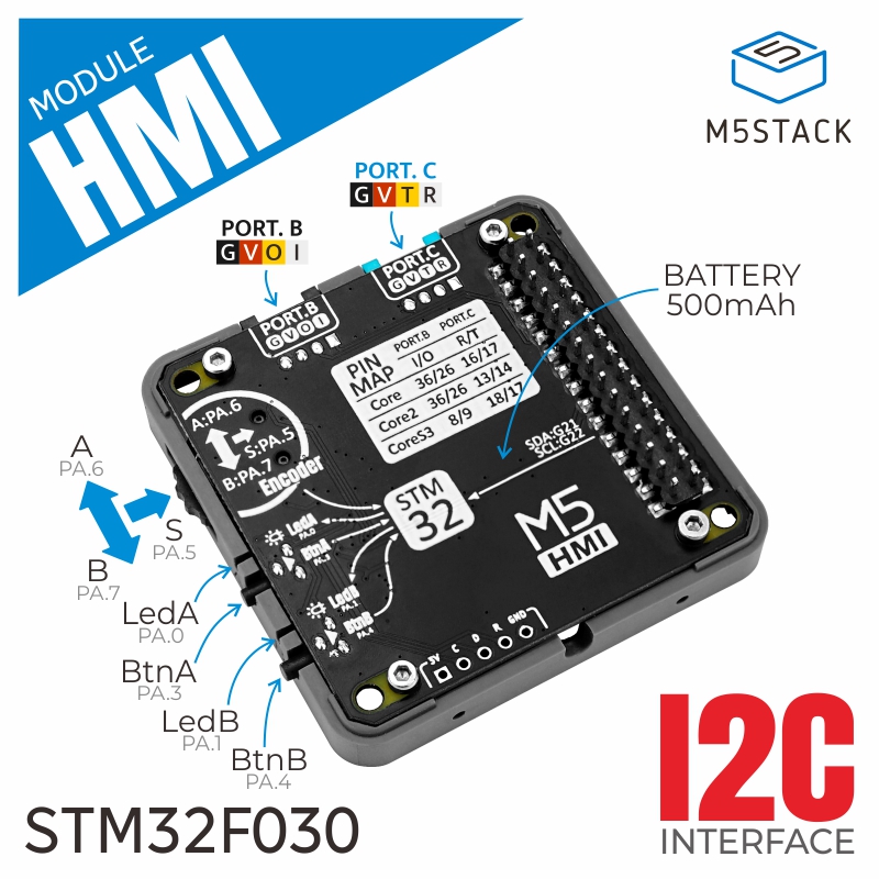 M5Stack - Offizielles M5Stack-HMI-Modul mit Encoder und 500-mAh-Akku