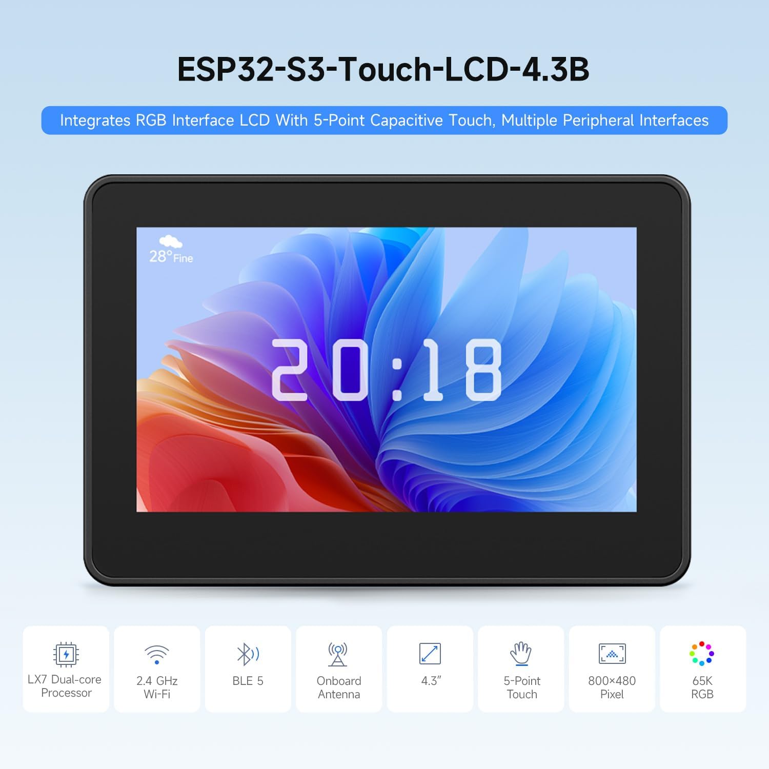 Lolin S3 - Waveshare ESP32-S3 4,3 Zoll IPS Touchscreen