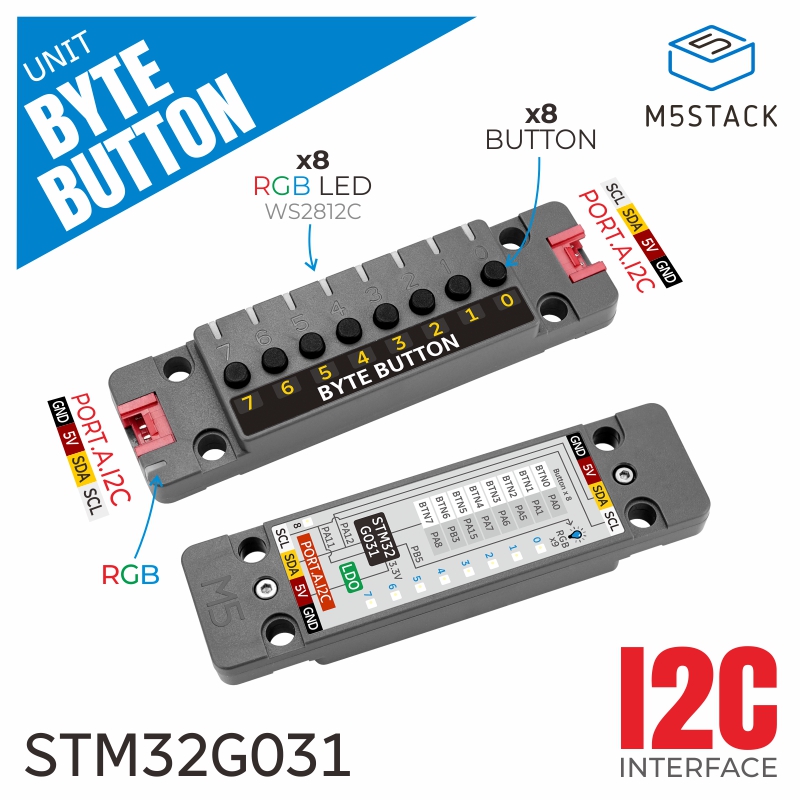 M5Stack - M5Stack Offizieller ByteButton 8-Kanal-Taktile-Schalter-Eingabe 9 WS2812C