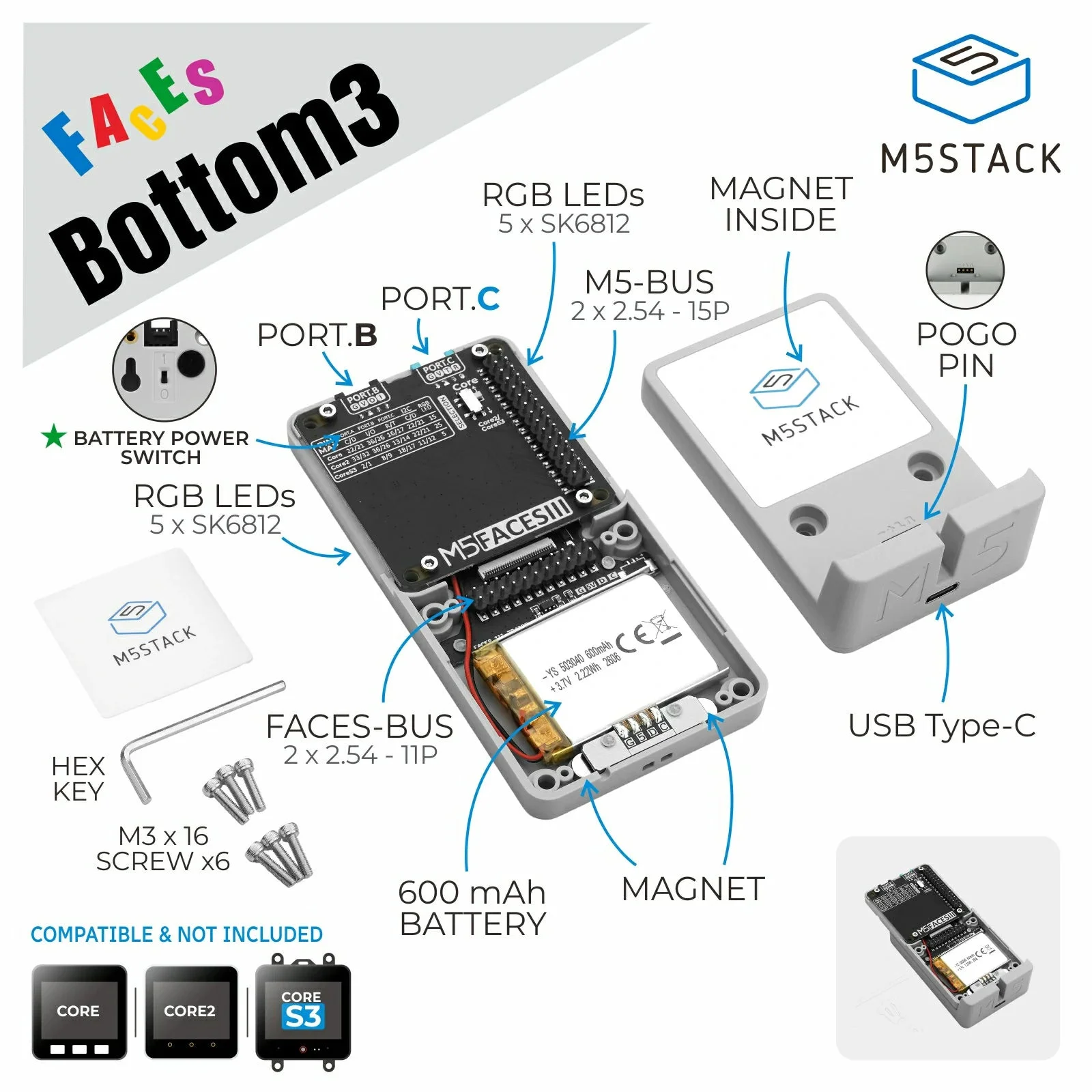 M5Stack Faces 3 Bottom Board E – M5Stack Bewertung und Preis